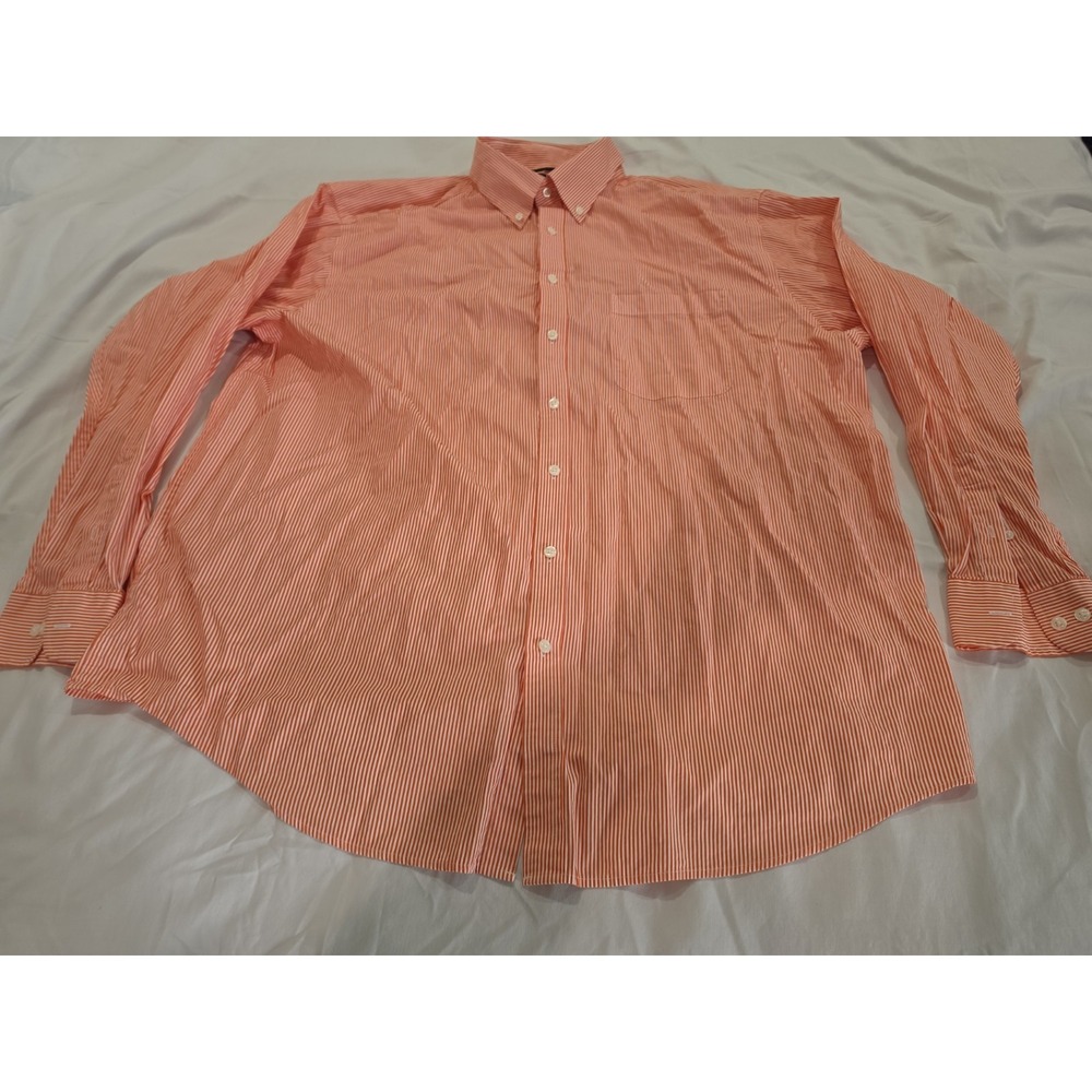 Roundtree & Yorke Button Down Mens 2XT Orange Striped Excellent Cotton Tall